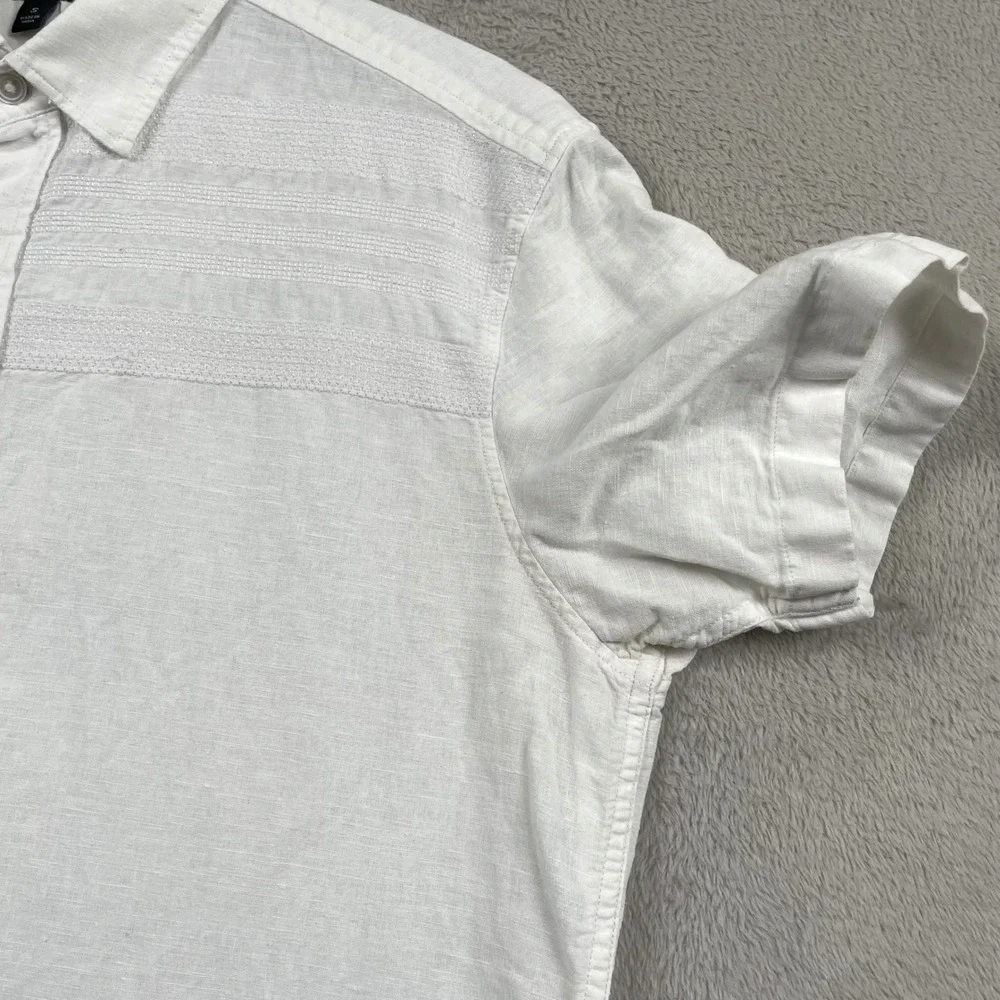 Banana Republic Shirt Mens Small White Linen Blend Textured Button Up Vacation